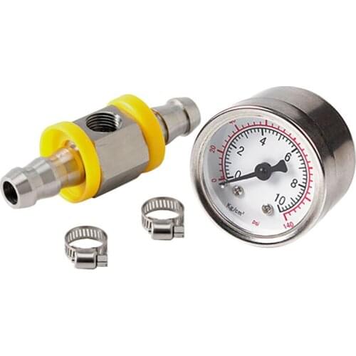 Universal Fuel Pressure Gauge 1/8 NPT(140 Psi) with 3/8 Inch Fuel Line Fuel Pressure Gauge Sensor T-Fitting Adapter