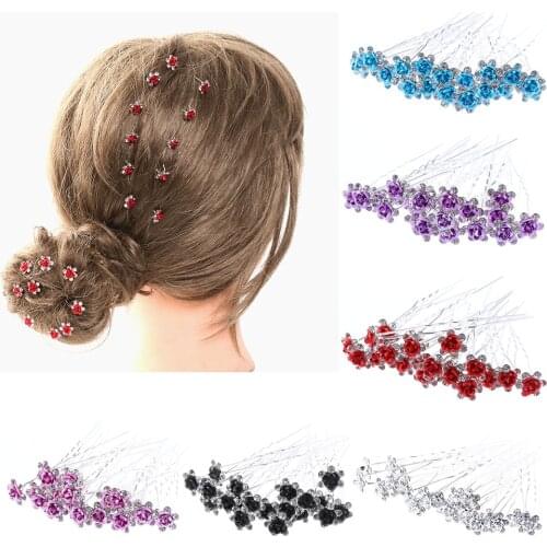 20PCS Alloy Rhinestone Flower Hairpins Crystal Hair Clips Colorful Barrette Bridal Headwear Bobby Pins Jewelry Hair Styling Tool