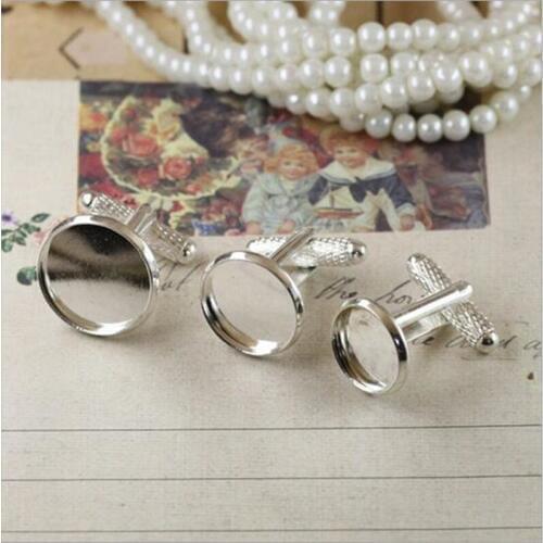 10pcs Silver Plated Round French Cufflink Base Setting Blank Cameo Cabochon Tray For Bezel Craft Cufflink Clothes Accessories
