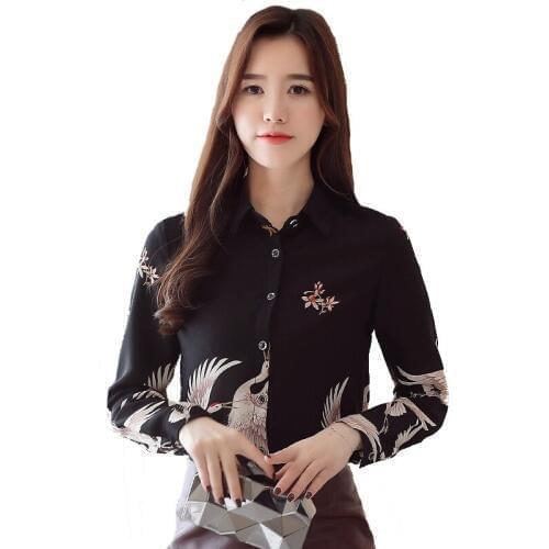 Women Shirt Long Sleeve Printed Top Chiffon Blouses Blusas female Shirts Plus Size