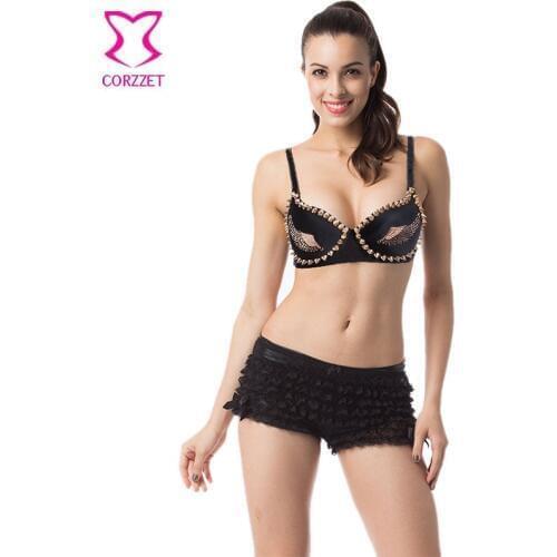 Punk Rave Gold Rivets & Wings Studded Bras For Women Clubwear Brassiere Underwear Soutien Gorge Push Up Bra Sexy Bralette Top