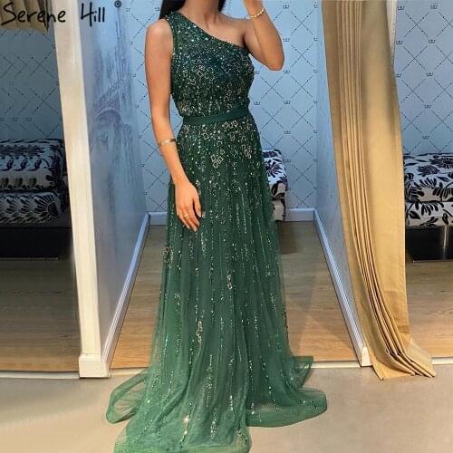 Luxury Green A-Line Evening Dresses Gowns 2021 Sexy One-Shoulder Beading For Women Party Night BLA70921 Serene Hill