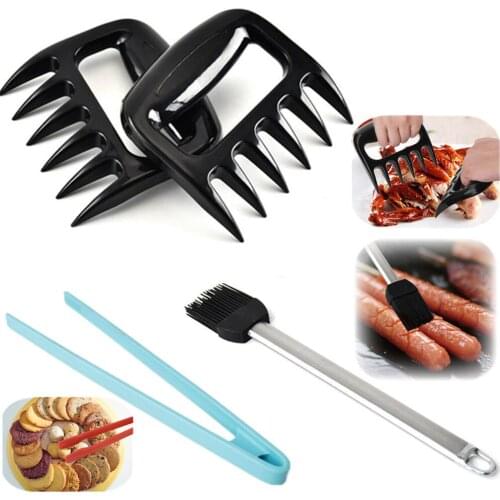 1 Set Kitchen Tong Oil Brush Cookware Utensils Food Silicone Cooking Tong Clamp Accessories Salad Serving BBQ Tool + Meat Claws