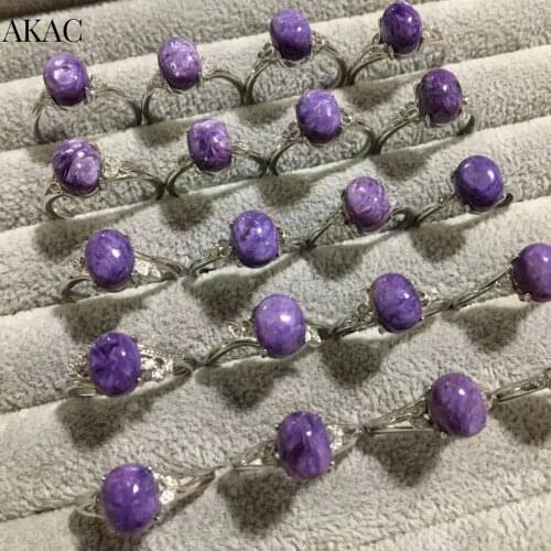 3rings/set 7-9*8-10mm AKAC natural charoite white copper adjustable ring wholesale send randomly