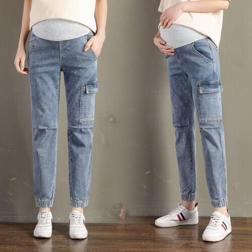 505# Maternity pants Spring Autumn Easy Matching Maternity Jeans Belly Support Pants Elastic Waist Maternity Trousers