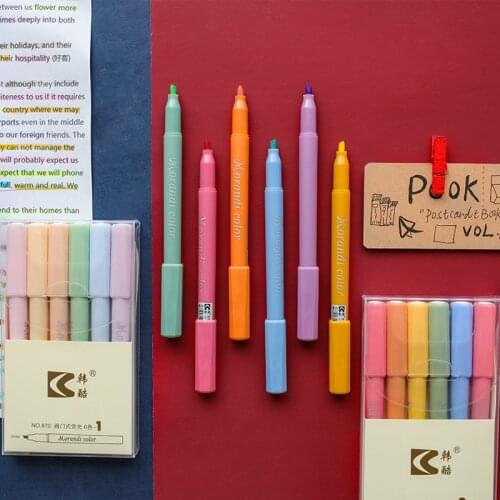 6pcs Retro Morandi Color Highlighter Pen Set Valve Control Fluorescent Marker Liner for Highlighting Drawing Office School F254