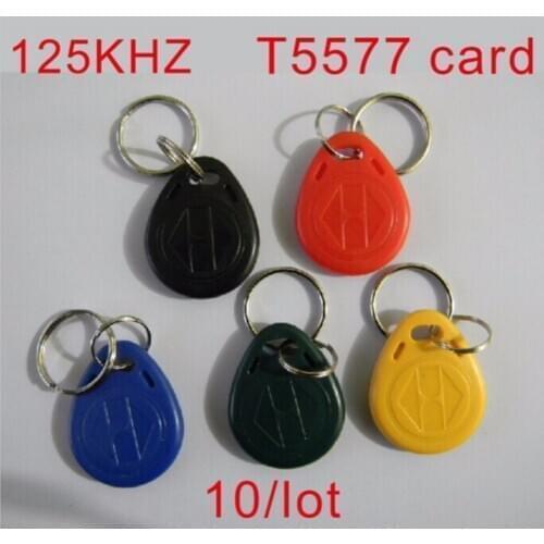 Free shipping(10 pcs) 125khz Writable Keyfobs RFID T5577 Proximity Rewritable Blank Keychains Access Control token Tags