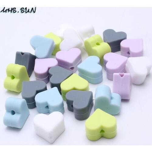 MHS.SUN 50pc Heart Silicone Baby Pacifier Beads Teething Chewable Newborn Nursing Teether Beads Teething Necklace Accessories