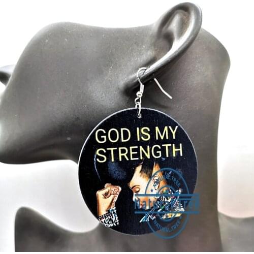 God is my strength wooden earrings