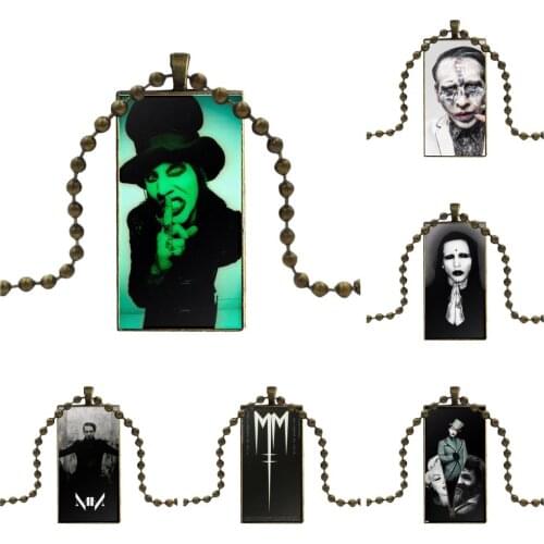 For Women Party Gift Marilyn Manson Diy Colorful Glass Cabochon Choker Pendant Rectangle Necklace Bronze Color Jewelry