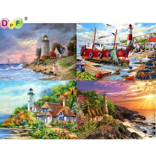 DPF 5D Round/Square full Diamond Painting Cross Stitch lighthouse Crafts Diamond Embroidery Mosaic Needlework kits Home Decor