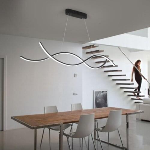 Artist Wave LED Pendant lamp Black Bar Hanging Light Fixtures Living Room Cloth Store Hotel Hall Dinner L110cm 55W