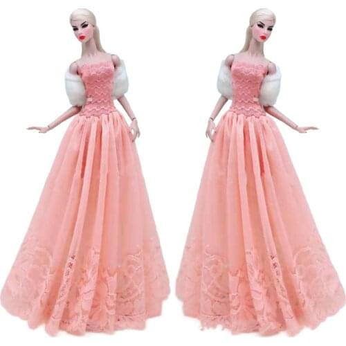 1:6 Doll Clothes Set Elegant Orange Off Shoulder Party Gown Princess Dresses For Barbie Doll Clothes Outfits 1/6 BJD Accessories
