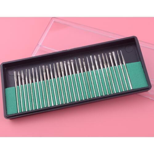 LETAOSK 30Pcs/set 2.35mm Shank Diamond Burrs Set Drill Bits Needle Sharp Rotary Tool Point Grinding Carving