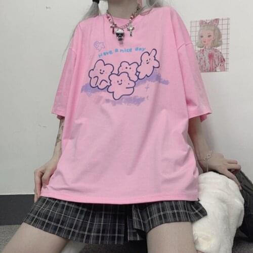 Summer Harajuku Women Short Sleeve T-shirt New Fashion Couple Loose Casual T-shirt BFJapanese Cartoon Little Bear Cute Tops Tees