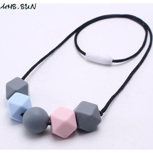 MHS.SUN 1PC Silicone Teething Necklace With Chew Beads For Baby Teethers BPA Free Mommy Nursing Necklace Infant Toy