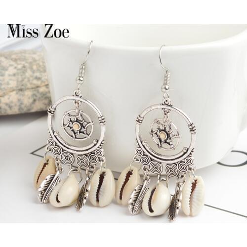 Miss Zoe Dreamcatcher s feather shell tassels Drop earrings Vintage Bohemian Ethnic Charm ear jewelry Gift for Women girls