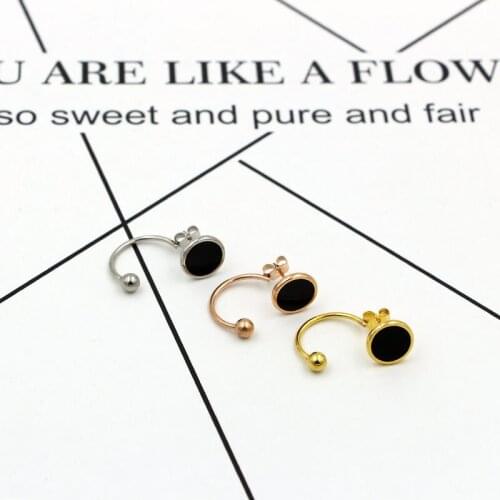 Fashion Rose Gold U Shape Black Round Bead Stud Earrings for Women Eardrop Jewelry Gift