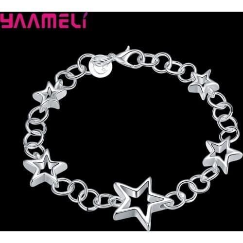 Fashion Trendy 925 Sterling Silver Hollow Star Charm Bracelets For Women Girl Link Chain Bracelet Bangle Christmas Jewelry Gift