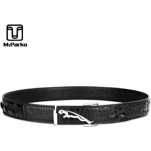 McParko Crocodile Belt Men Genuine Leather Belt Male Luxury Brand Design Stainless Steel Buckle Formal Belt Alligator Straps New