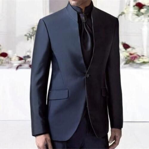 2020 Navy Blue Slim Fit Men Suit Groom Tuxedo Italian style Mens Suits for Wedding Prom Party Man Jacket with Pants Set 2 piece