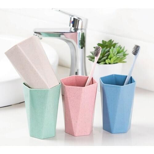 Home Bathroom Products Nordic Wind Drinking Water Cup Toothbrush Holder Wash Cups Geometry Mouthwash Cup 1 Pcs Wheat Straw