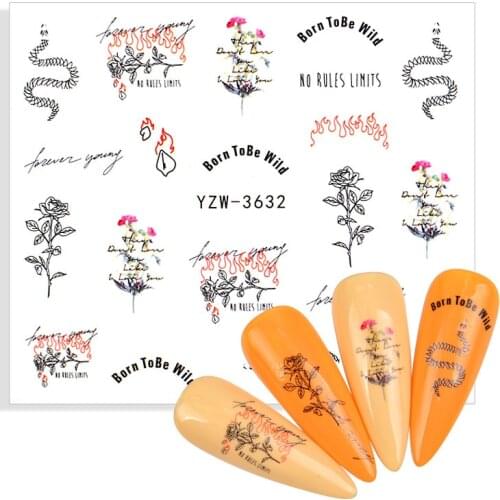 2021 NEW 3D Nail Art Water Transfer Sticker Black Leaf Flower Design Nail Watermark Decals Manicuring Tips Decorations Tattoos