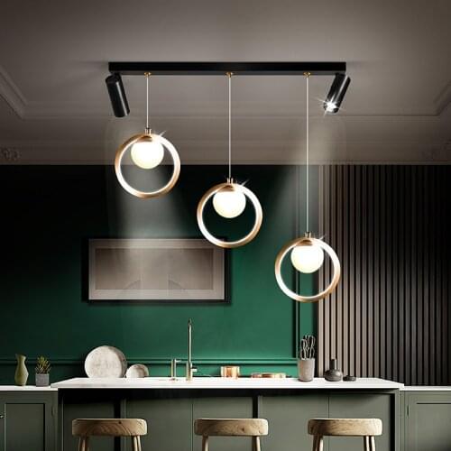 New Pendant Light Led Gold Bar Glass Ball Ring Hanging Lighting Luxury Decor Nordic Dining Modern Kitchen Spotlight Decor Lamp