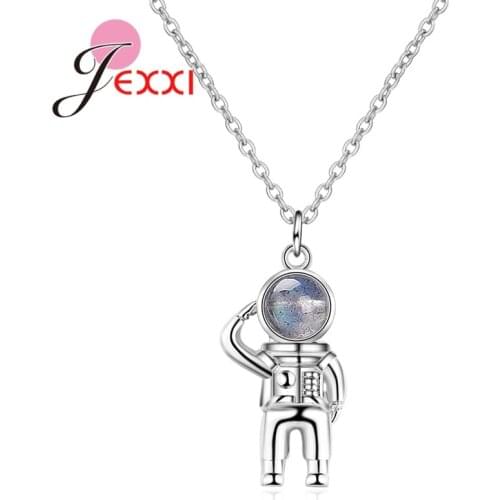 925 Sterling Silver Astronaut Pendant Necklace Galaxy Universe Spaceman with Mystic CZ Crystal Women Men Necklace