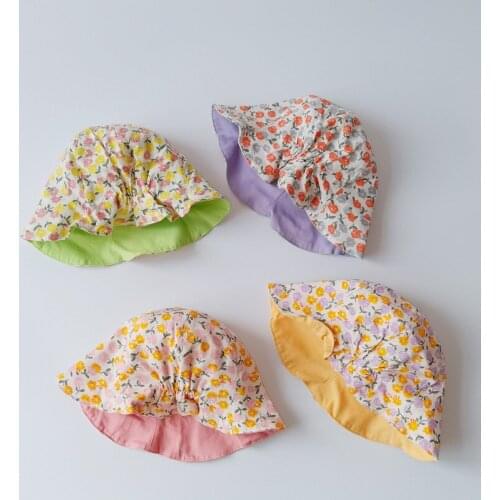 Summer New Baby Bucket Hats Outdoor Beach Sunshade Cap Print Flower Boys Girls Basin Caps Double Face Take Kids Fisherman Hat