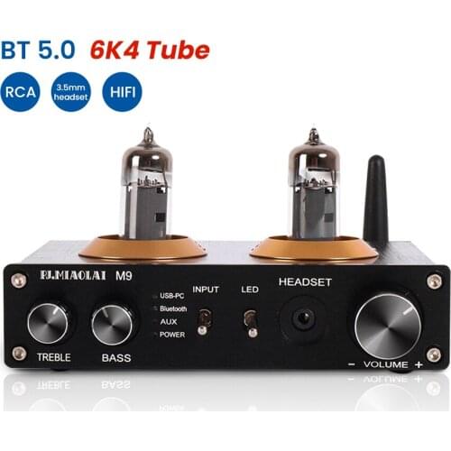 PJ.MIAOLAI HIFI M9 BT 5.0 Audio 6K4 Tube Pre-Amplifier RCA USB-PC AUX Treble And Bass Adjustment For Home Theater System DIY