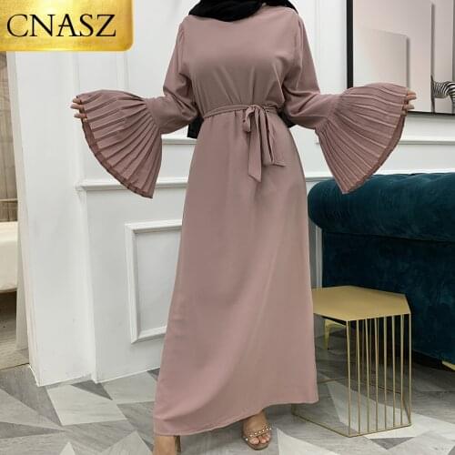 Latest Elegant Fashion Plus Size New Womens Round Neck Pleated Stitching Flared Sleeves Slim Dress Ladies Long Sleeve Dress
