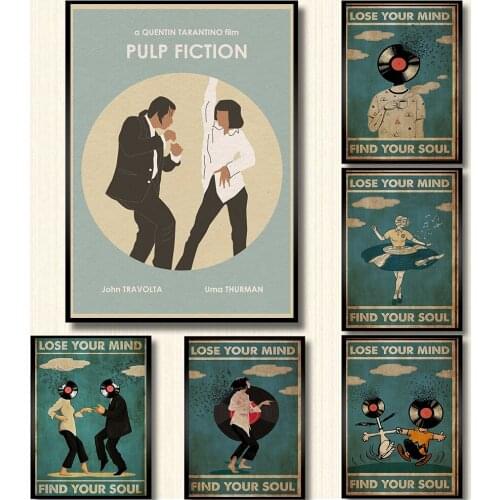 Pulp Fiction Poster Art Print Classic Movie Poster Abstract Minimalist Wall Art Dancing Canvas Painting Wall Pictures Home Decor