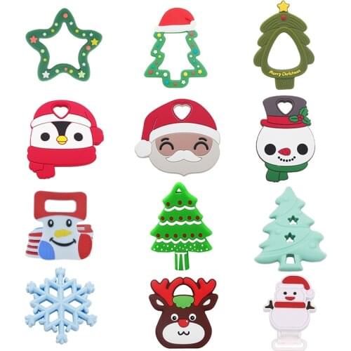 Chenkai 10pcs Silicone Teether Baby Santa Claus Christmas Tree Star Snow Man Teething DIY Infant Dental Comfortable Pacifier