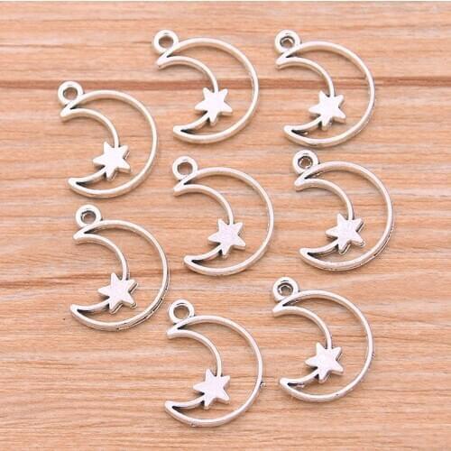PULCHRITUDE 30Pcs 13*19mm Double Sided Moon Stars Charms Hollow Pendant Metal Alloy For DIY Jewelry Bracelet Necklace Marking