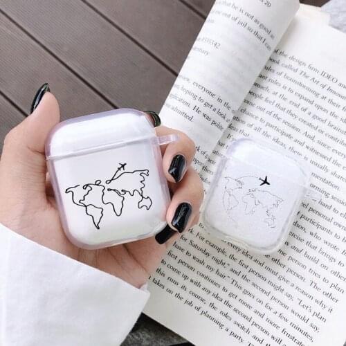 Luxury Map Accessories Case For Airpods 1 2 Clear Bluetooth Earphone Travel Airpods proTransparent Hard Cases Bag Cover