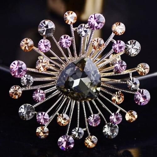 Luxury Blue Purple Crystal Firework Brooches for Women Dress Sash Pins Bridal Wedding Broches Jewelry New 2021 Year Gift Broches
