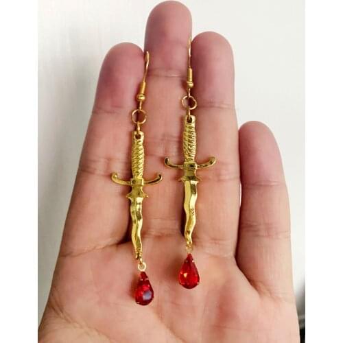 Dagger Earrings with Red Blood,Knife Earrings,red Drop Earring,horror Jewelry