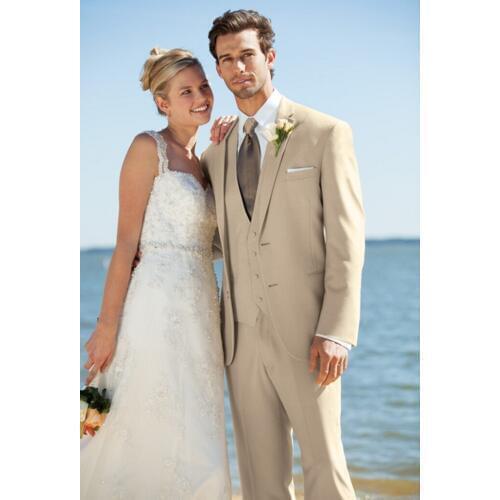 Custom Made Groomsmen Champagne Groom Tuxedos Notch Lapel Men Suits Wedding Best Man Blazer ( Jacket+Pants Tie+Vest ) C418