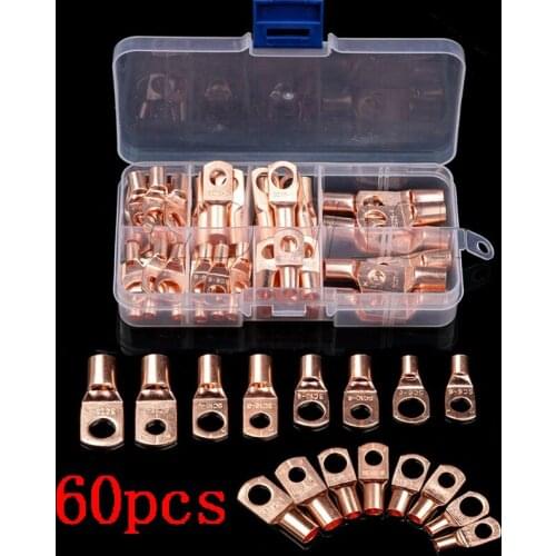 60Pcs Wire Lug Connector Ring SC6-25 Copper Connectors Bare Cable Electric Crimp Terminal Connector Diy Kit Wire Terminal