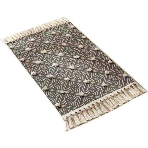 Tufted Ethnic Wind Pad Wave Point Cotton Hemp Doormat Bedroom Bedside Footrest Living Room Coffee Table Floor Mat