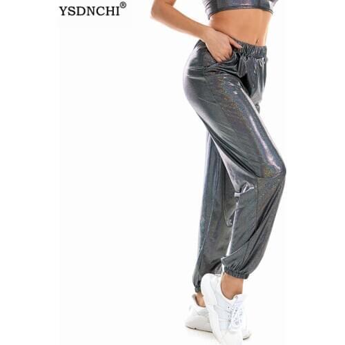YSDNCHI Streetwear Gothic High Waist Jogger Pant Pocket Harajuku Women Punk Trouser Hip Hop Club Shiny Plus Size Trousers