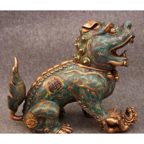 USPS to USA S1737 15" Chinese Cloisonne Bronze Guard PiXiu Lion Head Dragon Beast Statue Censer