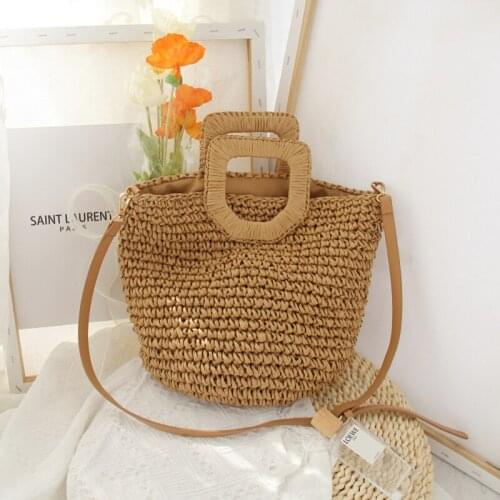Vintage Straw Crossbody Bag Women Summer Large Capacity Beach Bucket Handbags Handmade Rattan Kintted Travel Bags Bolsas Mujer
