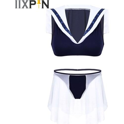 Women Schoolgirl Cosplay Erotic Lingerie Set Sexy Sailor Outfit School Student Uniform Sexy Schoolgirl Costume Crop Top G-string