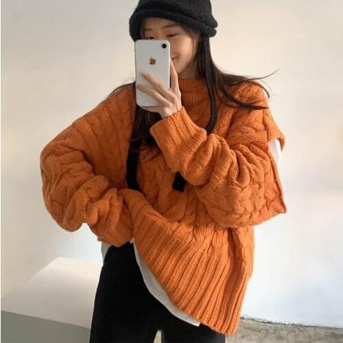 Winter Pullover Sweater Argyle Maid Keep warm With thick clothes Loose Knit Coat Languid is lazy wind Medium style Hole design