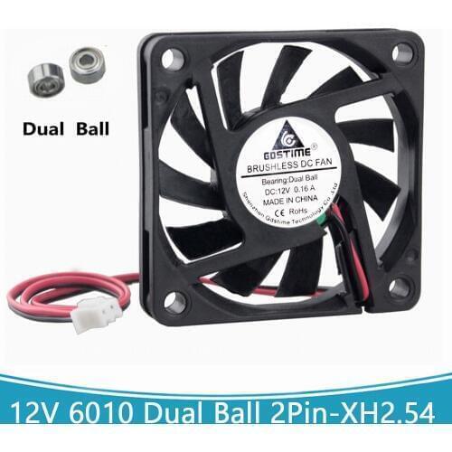 1pcs Gdstime DC 12V 2Pin Dual Ball Bearing 60mm x 10mm 6cm 6010 DC Computer Brushless Cooling Cooler Fan