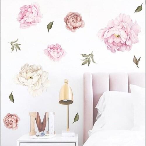 1Pcs Pink Peony Flower Wall Sticker For Girl Bedroom Wall Decoration Art Nursery Decals Home Decor 40*60CM