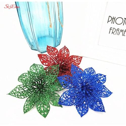 10Pcs Christmas Artificial Flower Xmas Tree Decorations Hollow Flower New Year Kerst Wedding Decorations Flowers 6Z