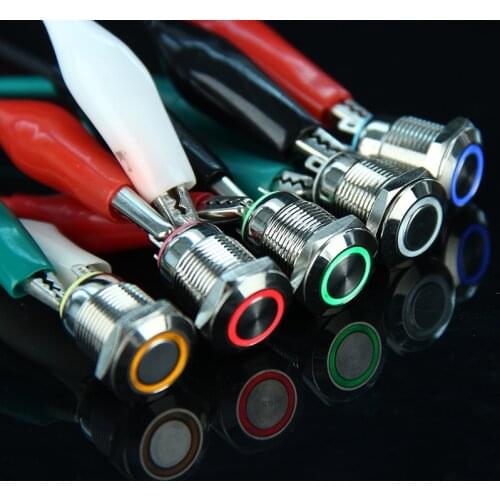 12MM with LED 3V 5V 12V 24V 220V Metal Button Switch Momentary push button auto reset waterproof illuminated